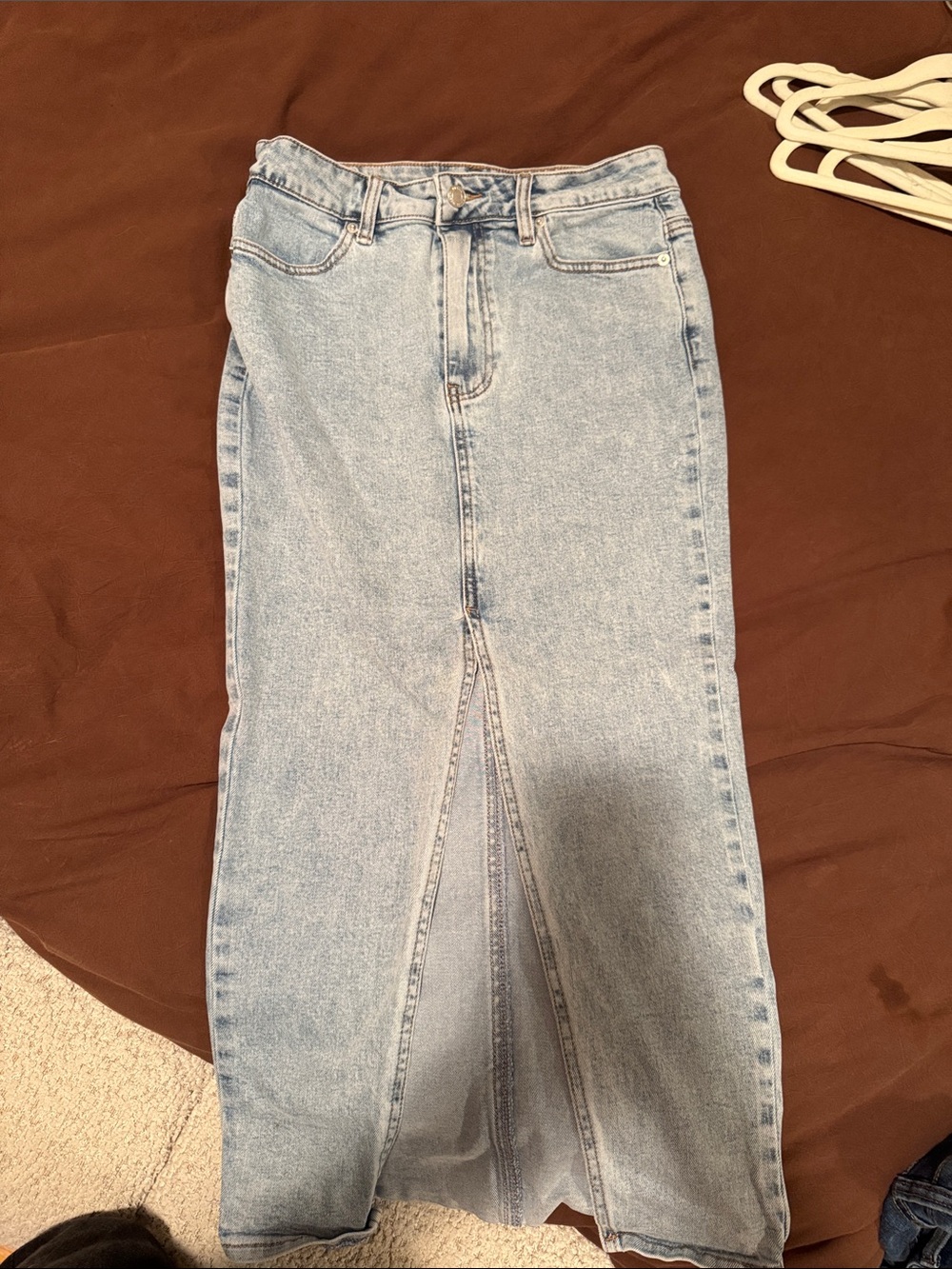 Meshki Light Blue Straight-Leg Denim Skirt-Jeans